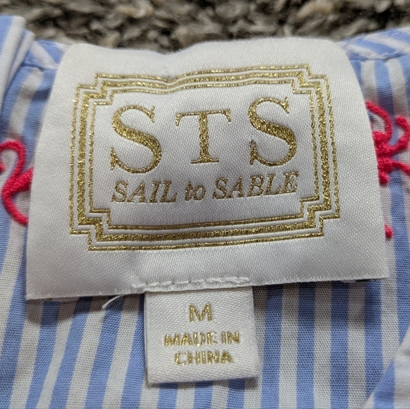 Sail To Sable blue white pink floral embroidered 100% cotton tank top blouse M - Picture 7 of 8